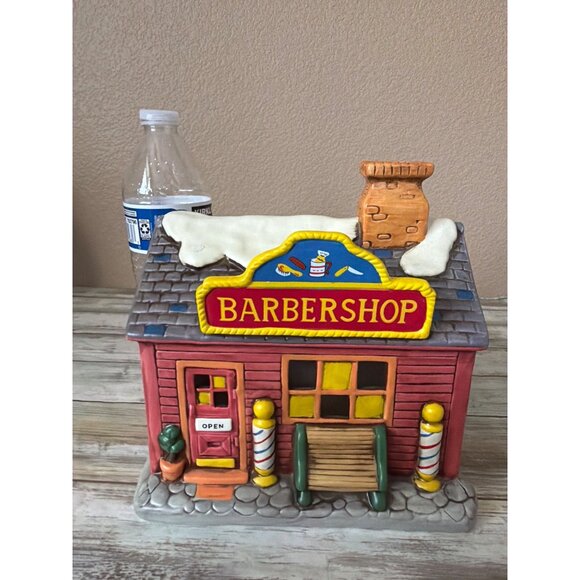 1988 Lefton Colonial Village Barbershop 06501 Lighted Bldg w/Cord + 2 Figurines - Picture 2 of 15